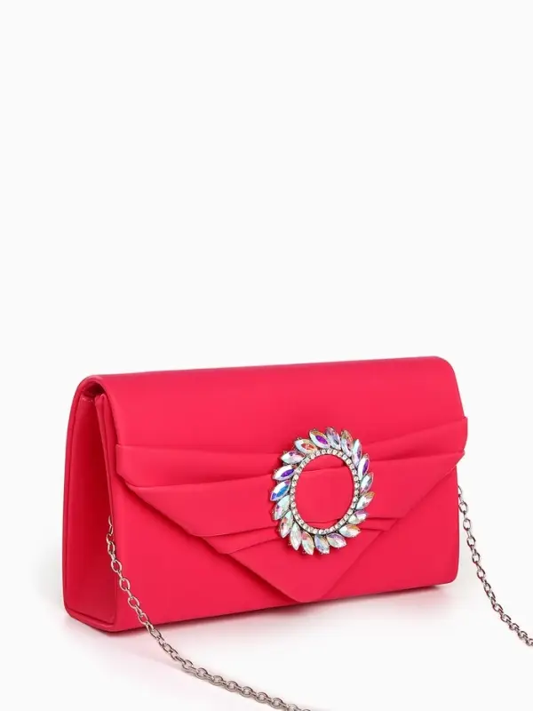 Сумка-клатч женская вечерняя на магните, на цепочке, с декоративной пряжкой, фуксия