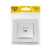 Розетка телефонная TOT Glossy Glass, стекло, скрытая, одноместная, серебристая