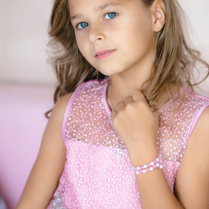 Браслет-пружинка детский «Выбражулька» цветочки хрустальные, цвет бело-розовый Браслет-пружинка детский «Выбражулька» цветочки хрустальные, цвет бело-розовый