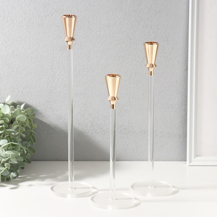 Подсвечник металл, акрил Подсвечник металл, акрил "Мондоро" набор 3 шт 7х7х15, 7х7х18, 7х7х21,5 см