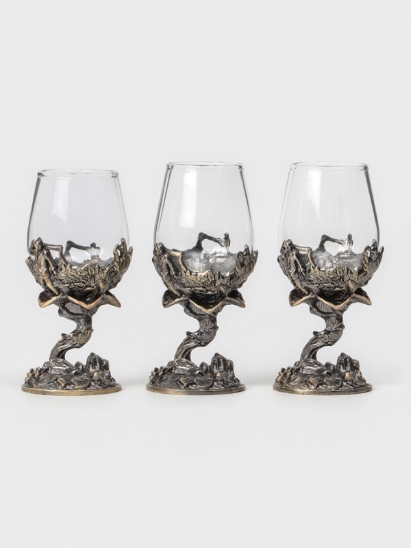 Рюмки для водки "Рыбалка", подарочный набор на 3 персоны, рюмка 50 мл, бронза