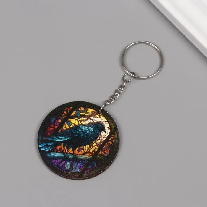 Брелок дерево  Брелок дерево "Ворон. Витраж" 4,6х4,6х0,3 см