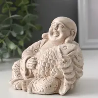 Фигура «Хотей с рыбой», 8.5×11×9 см, слоновая кость