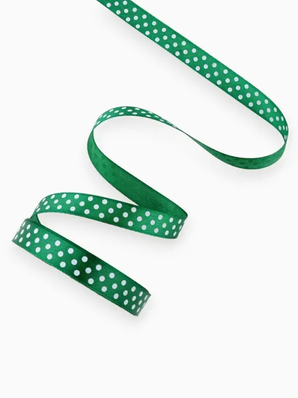 Лента атласная &laquo;Горох&raquo;, 15 мм &times; 23&plusmn;1 м, тёмно-зелёная №049