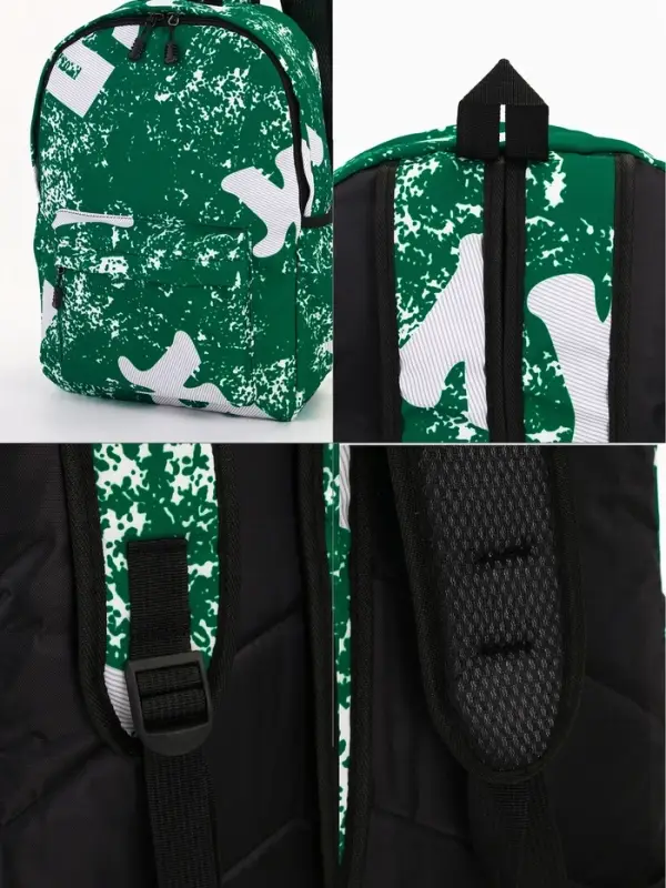 Рюкзак молодёжный на молнии, с карманами, размер 30&times;13&times;42 см, зелёный