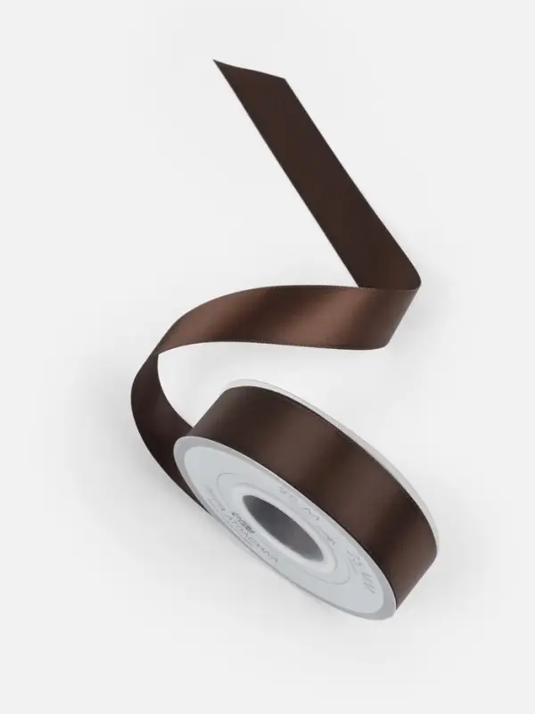 Лента атласная TEIRA, двухсторонняя, 25 мм, 25&plusmn;1 м, коричневая №0850