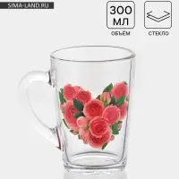 Кружка стеклянная &laquo;Цветочное сердце&raquo;, 300 мл, рисунок МИКС