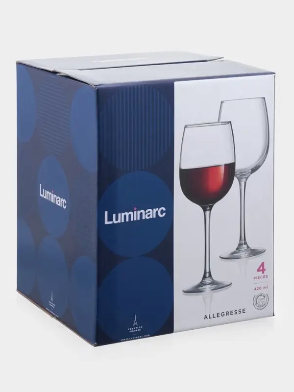 Бокалы для вина Luminarc Allegresse, 420 мл, стекло, набор 4 шт., стекло, прозрачные