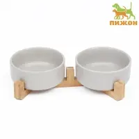 Миски для кошек &laquo;Пижон&raquo;, 450 мл, 28.5&times;15.5&times;7 с, 2 шт., на подставке, керамика, серые