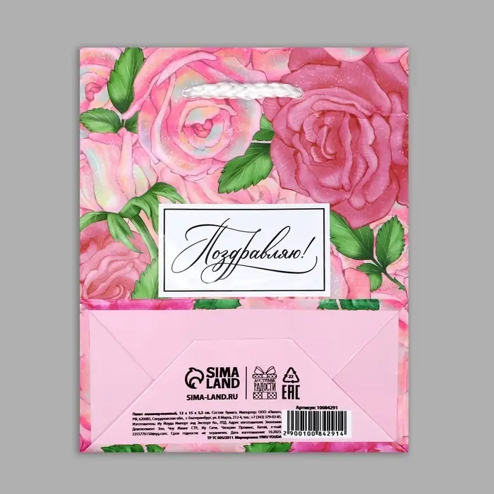 Пакет подарочный ламинированный, упаковка, «Поздравляю», S 12 х 15 х 5.5 см