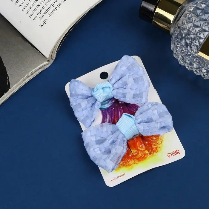 Зажим для волос  Зажим для волос "Школьница" (набор 2 шт) узор, 6 см, голубой