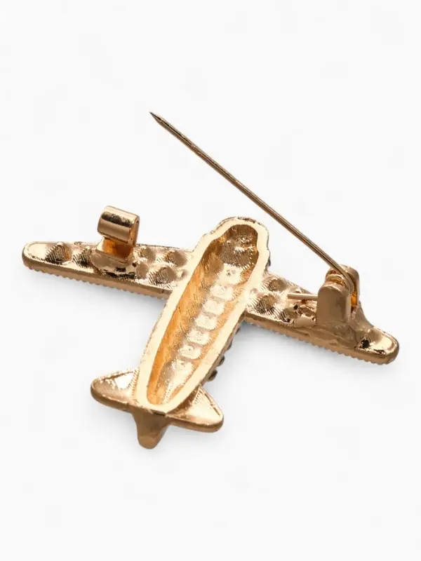 Брошь со стразами &laquo;Самолёт&raquo;, белая в золоте