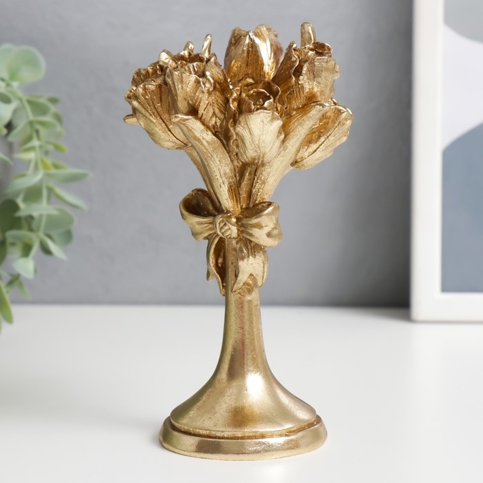 Подсвечник полистоун на 1 свечу Подсвечник полистоун на 1 свечу "Букет тюльпанов" золото 16х9,5х9,5 см