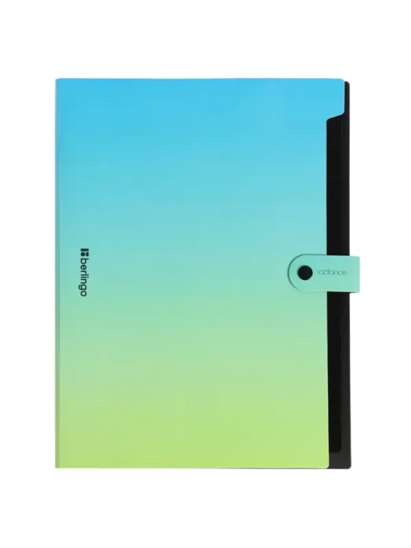 Папка А4 Radiance, 12 отделений, 600 мкм, на кнопке, голубой/зеленый градиент