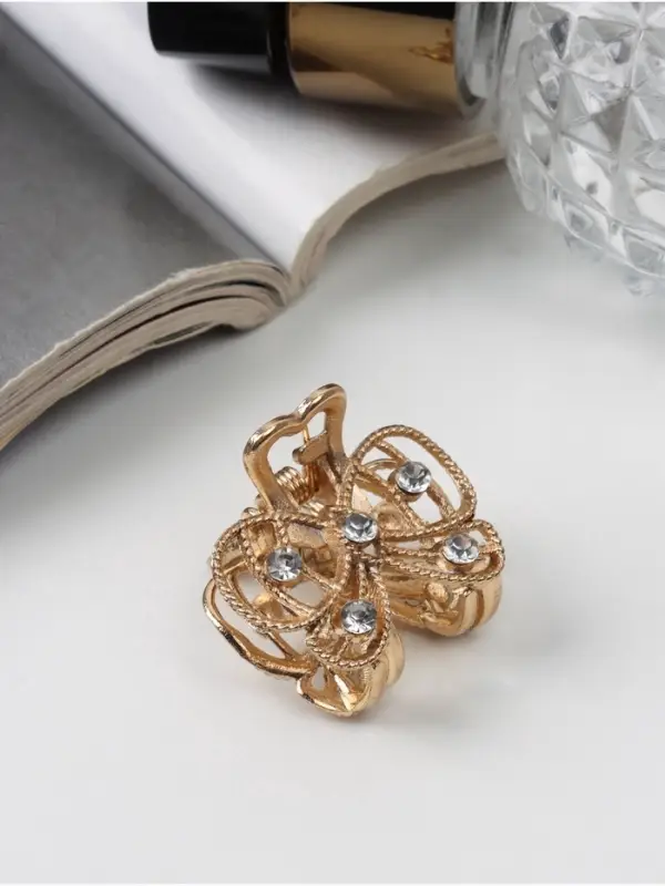 Крабик для волос &laquo;Бантик&raquo;, стразы, 2.5 см, золотистый