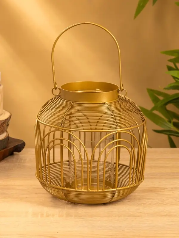 Подсвечник фонарь со стеклянной колбой 19х19х19,5 см, d 8,5 см, металл, цв. Золото