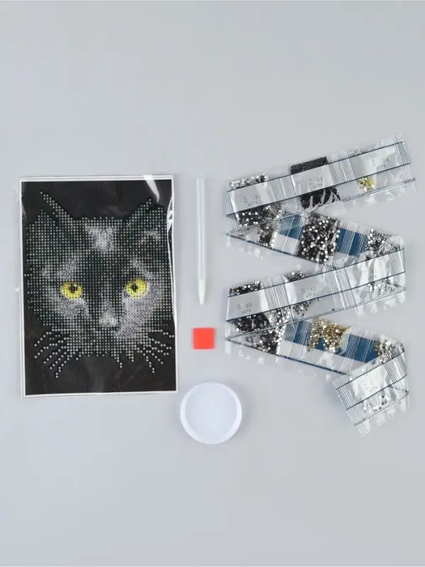 Алмазная мозаика с частичным заполнением на холсте &laquo;Чёрный кот&raquo;, 15&times;21 см