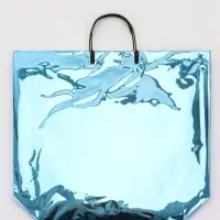 Пакет подарочный ПВХ, голография, голубой, пластиковая ручка, 44&times;33&times;12 см