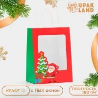 Пакет подарочный с окном &laquo;Дед мороз&raquo; 19&times;26&times;13 см, Красный