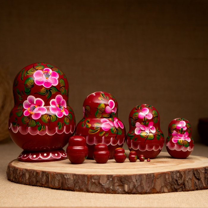 Матрёшка «Цветочки», розовое платье, 10 кукольная, 12-14 см Матрёшка «Цветочки», розовое платье, 10 кукольная, 12-14 см