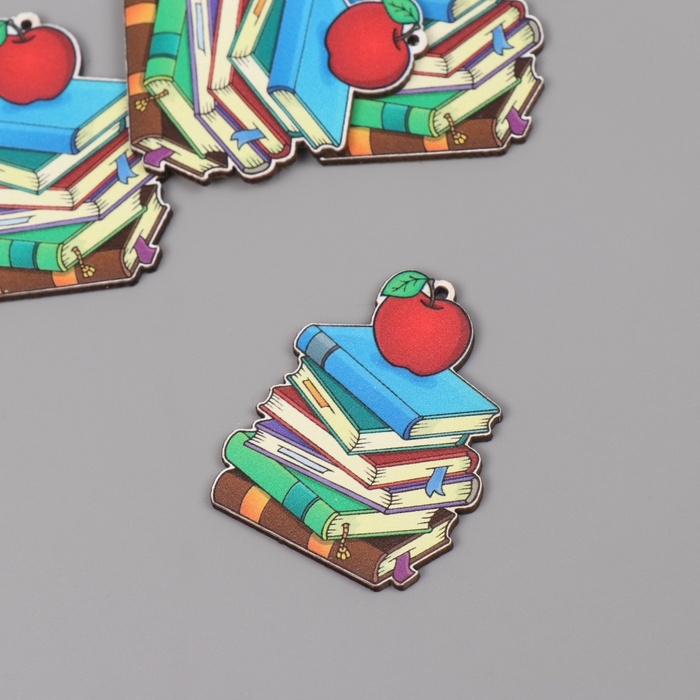 Декор для творчества дерево Декор для творчества дерево "Стопка книг с яблоком" набор 5 шт 4,5х4х0,3 см