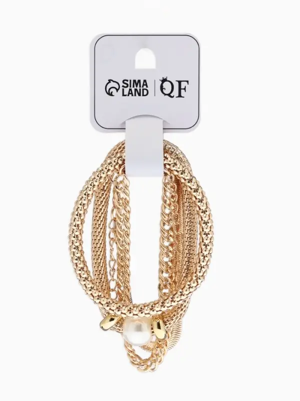 Браслет "Стиль" (набор 3шт) плетение, звенья, цвет белый в золоте