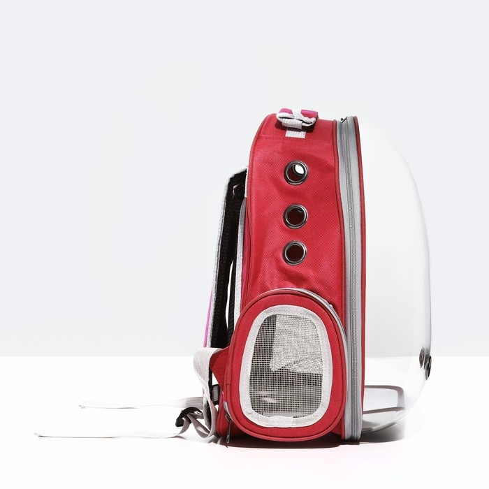 Рюкзак для переноски кошек и собак, прозрачный, 31 х 28 х 42 см, красный Рюкзак для переноски кошек и собак, прозрачный, 31 х 28 х 42 см, красный
