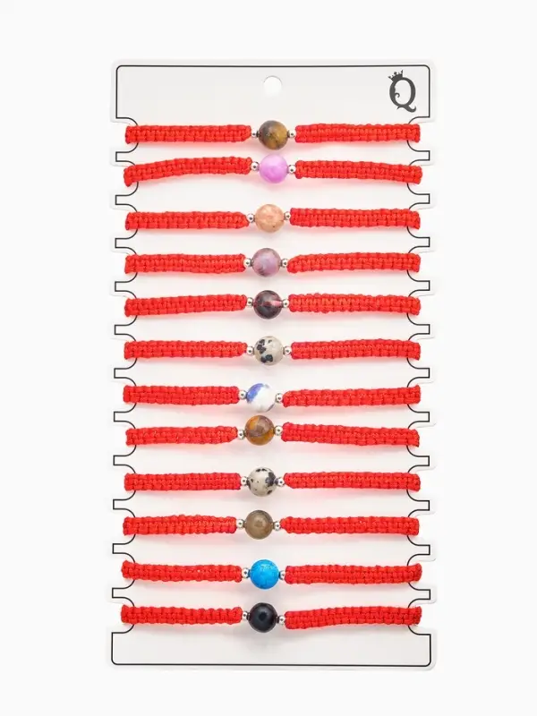 Браслет-оберег &laquo;Красная нить&raquo;, шар №8, цветной в серебре