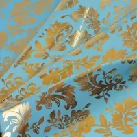 Ткань для рукоделия, атлас, лоскут золотой узор на голубом, 50&times;75 см