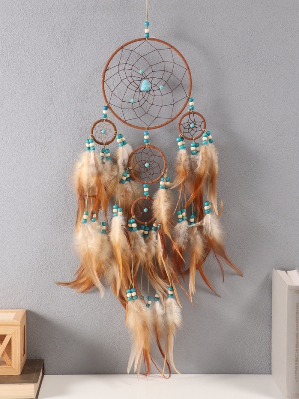 Ловец снов "Оберег с камнем Бирюза" коричневый 35х66 см