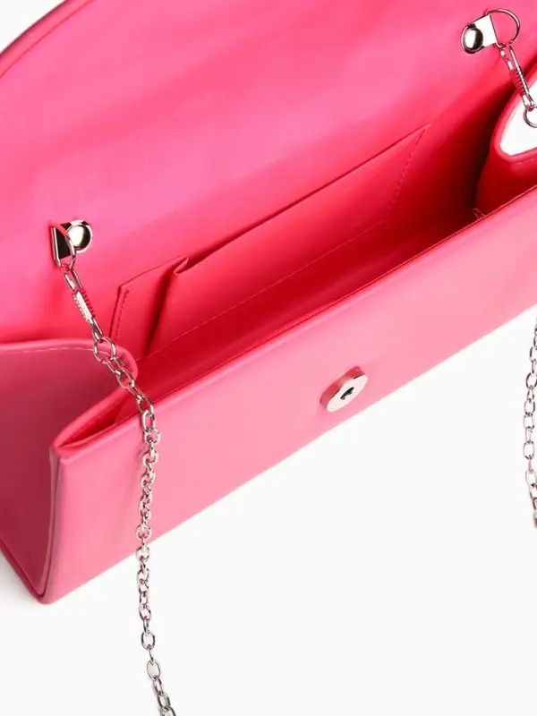 Сумка-клатч женская вечерняя на магните, на длинной цепочке, с декоративным бантом, розовая