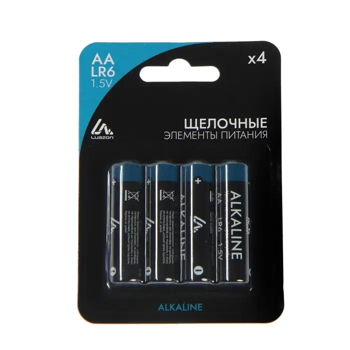 Батарейка алкалиновая (щелочная) Luazon, АА, LR6, блистер, 4 штуки
