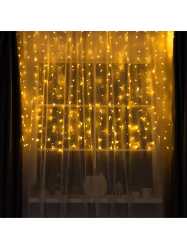 Гирлянда &laquo;Занавес&raquo; 2&times;1.5 м, IP20, прозрачная нить, 360 LED, свечение тёплое белое, 8 режимов, 220 В