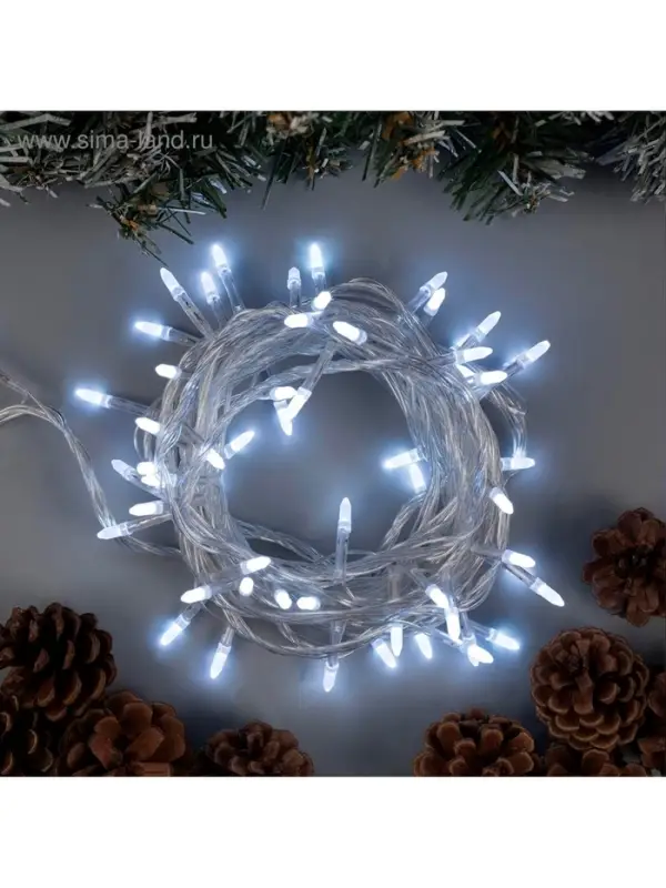 Гирлянда &laquo;Нить&raquo; 10 м с насадками &laquo;Игла&raquo;, IP20, прозрачная нить, 100 LED, свечение белое, 8 режимов, 220 В