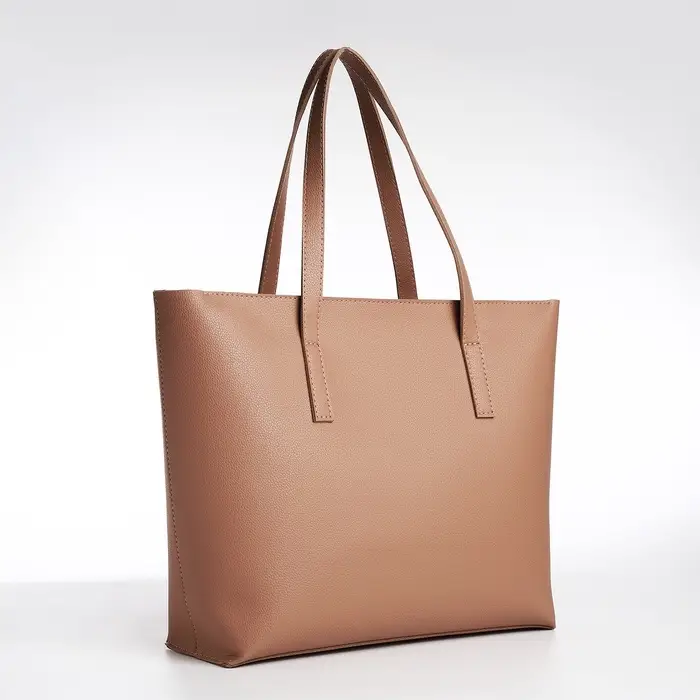 Сумка-шопер женская TEXTURA на молнии, размер 34&times;11&times;31 см, однотонная, бежевая