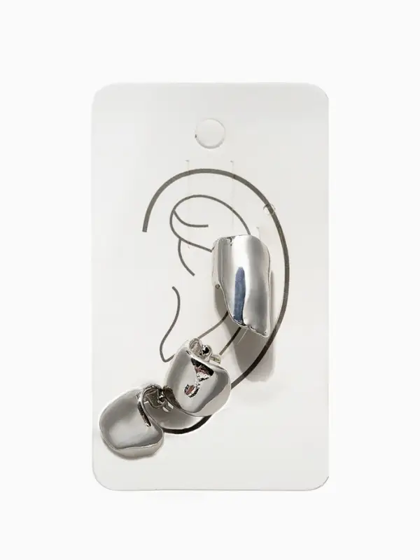 Набор серьги и каффа 3 шт. "Минимализм" тренд, цвет серебро