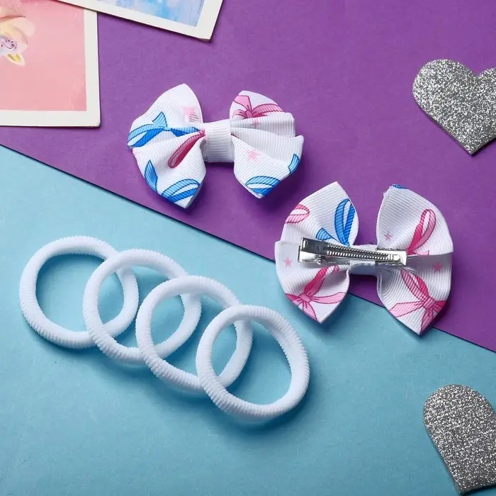 Набор для волос «Карапунька», 4 резинки, 2 зажима, бантики нежность, белый Набор для волос «Карапунька», 4 резинки, 2 зажима, бантики нежность, белый