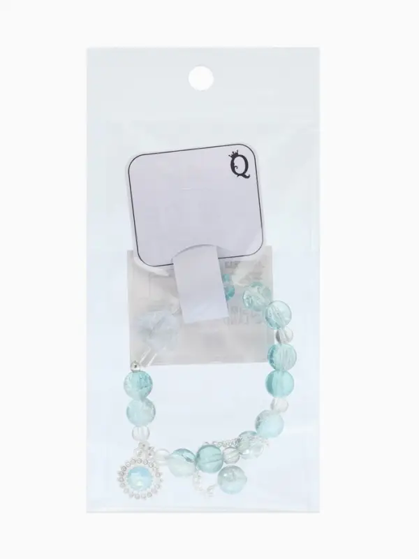 Браслет с подвесками "Сахарный" диск, сердечко, шар №10, цвет бело-голубой в серебре