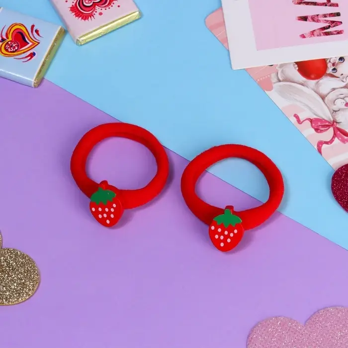 Резинки для волос «Пупсёнок», набор 2 шт., клубничка, 3.5 см, красные