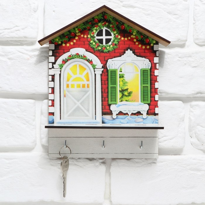Ключница настенная новогодняя «Новогодний дом», на Новый год Ключница настенная новогодняя «Новогодний дом», на Новый год