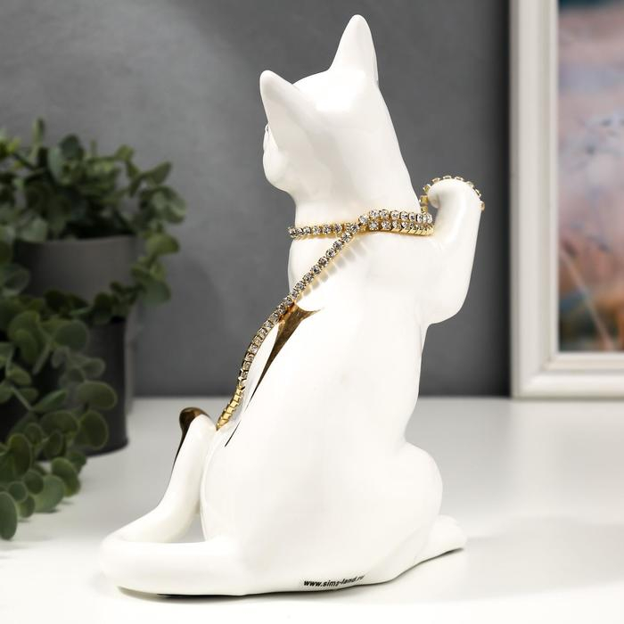 Сувенир керамика Сувенир керамика "Белая кошечка с пояском" с золотом, стразы 22,5 см