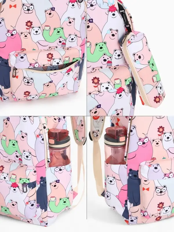 Рюкзак школьный &laquo;Мишка&raquo;, с пеналом, 29&times;12&times;41 см, разноцветный