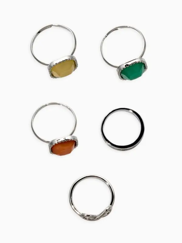 Набор колец 5 шт "Новый стиль" камни, размер МИКС, цветной в серебре