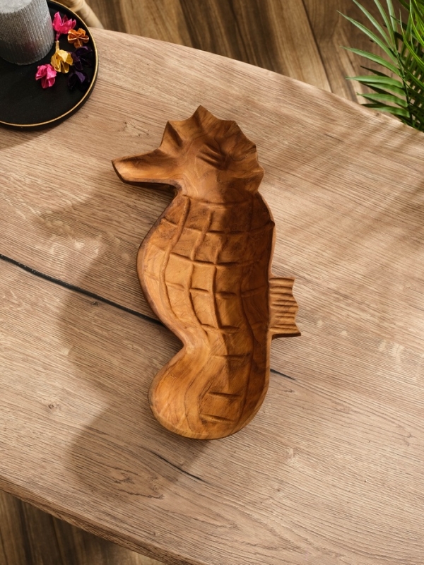 Тарелка "Морской конек" дерево Джати, 33х20х5 см, цв. коричневый