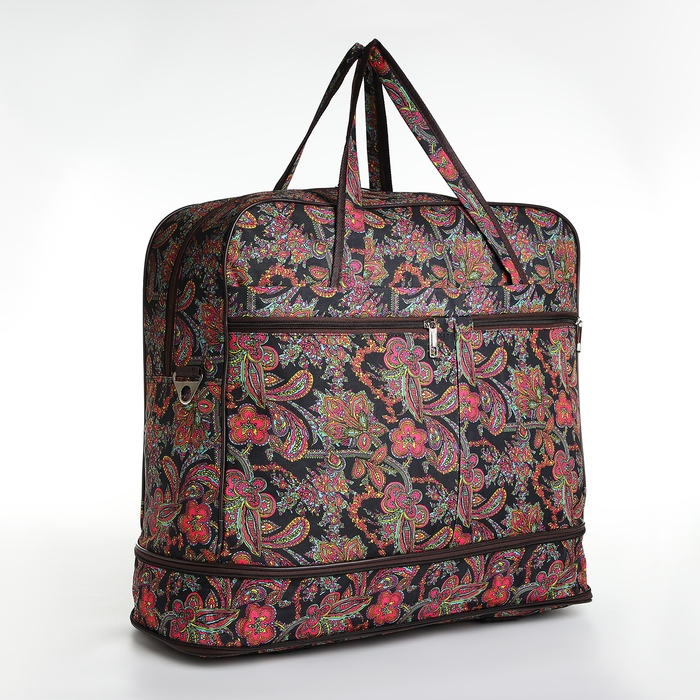 Сумка дорожная женская на молнии, с увеличением, 3 наружных кармана, длинный ремень, цвет чёрный/разноцветный Сумка дорожная женская на молнии, с увеличением, 3 наружных кармана, длинный ремень, цвет чёрный/разноцветный