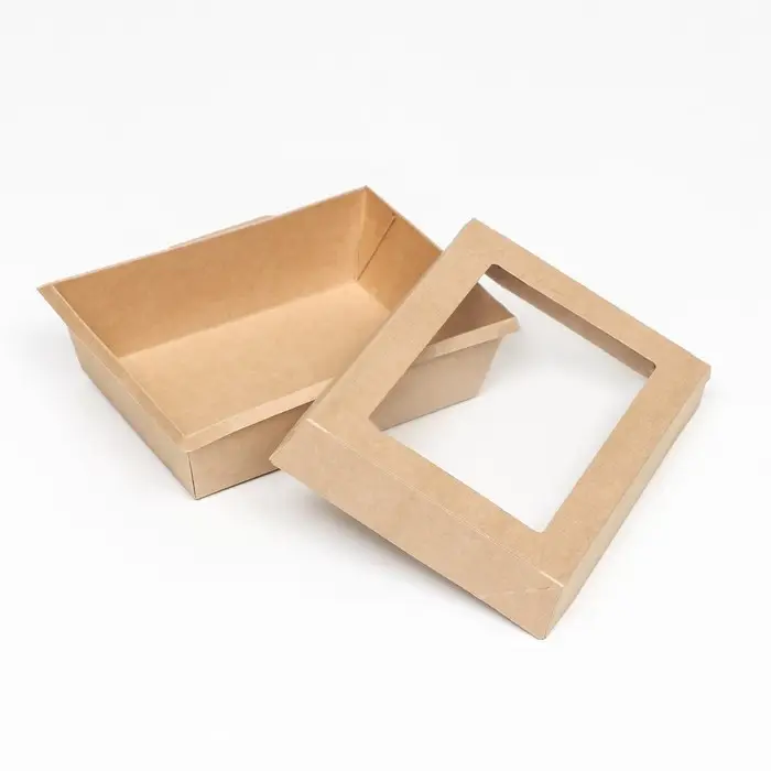 Салатник с картонной крышкой, крафт, 16×12×6.5 см, 0.5 л Салатник с картонной крышкой, крафт, 16×12×6.5 см, 0.5 л