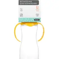 Бутылочка для кормления M&B, классическое горло, с ручками, от 3 мес., 250 мл., жёлтый МИКС