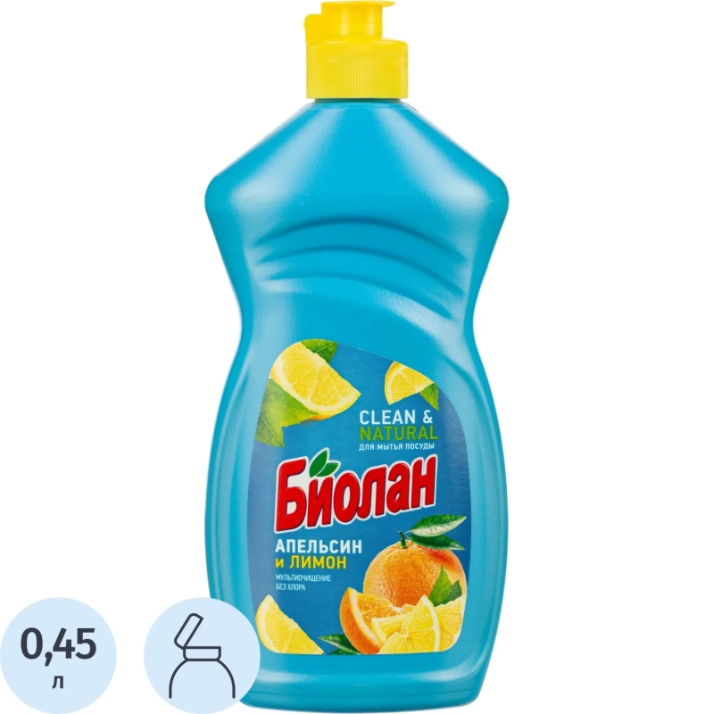 Средство для мытья посуды Биолан Апельсин и Лимон 450гр