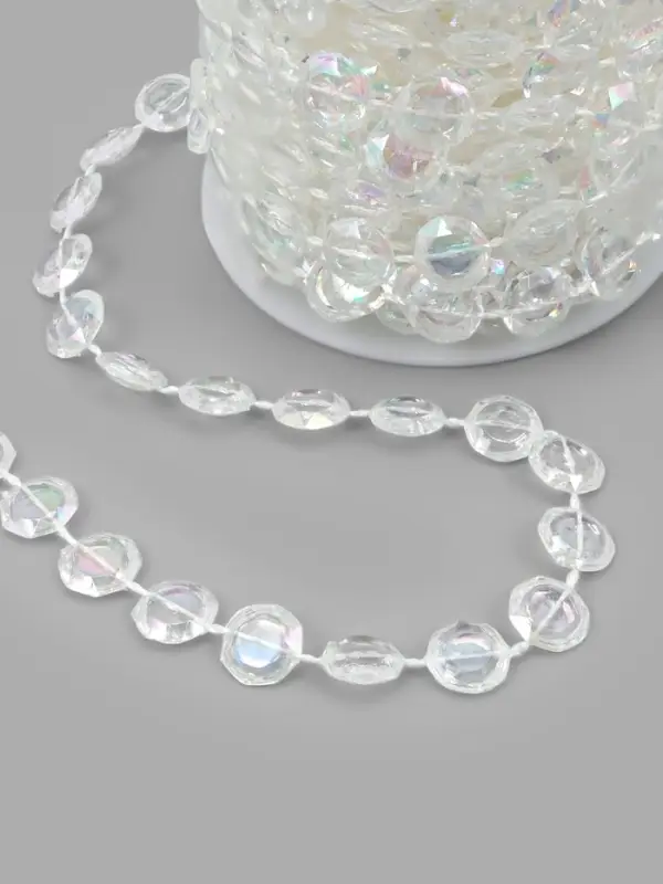 Бусы на нитях, с голографией, 10 мм, 9&plusmn;1 м, прозрачные