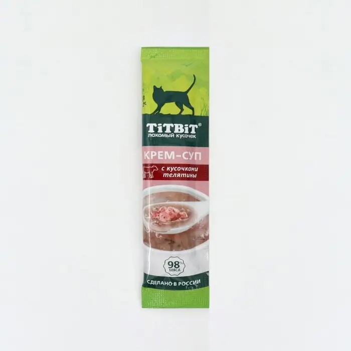 Лакомство крем-суп TitBit для кошек с кусочками телятины, 10 г Лакомство крем-суп TitBit для кошек с кусочками телятины, 10 г